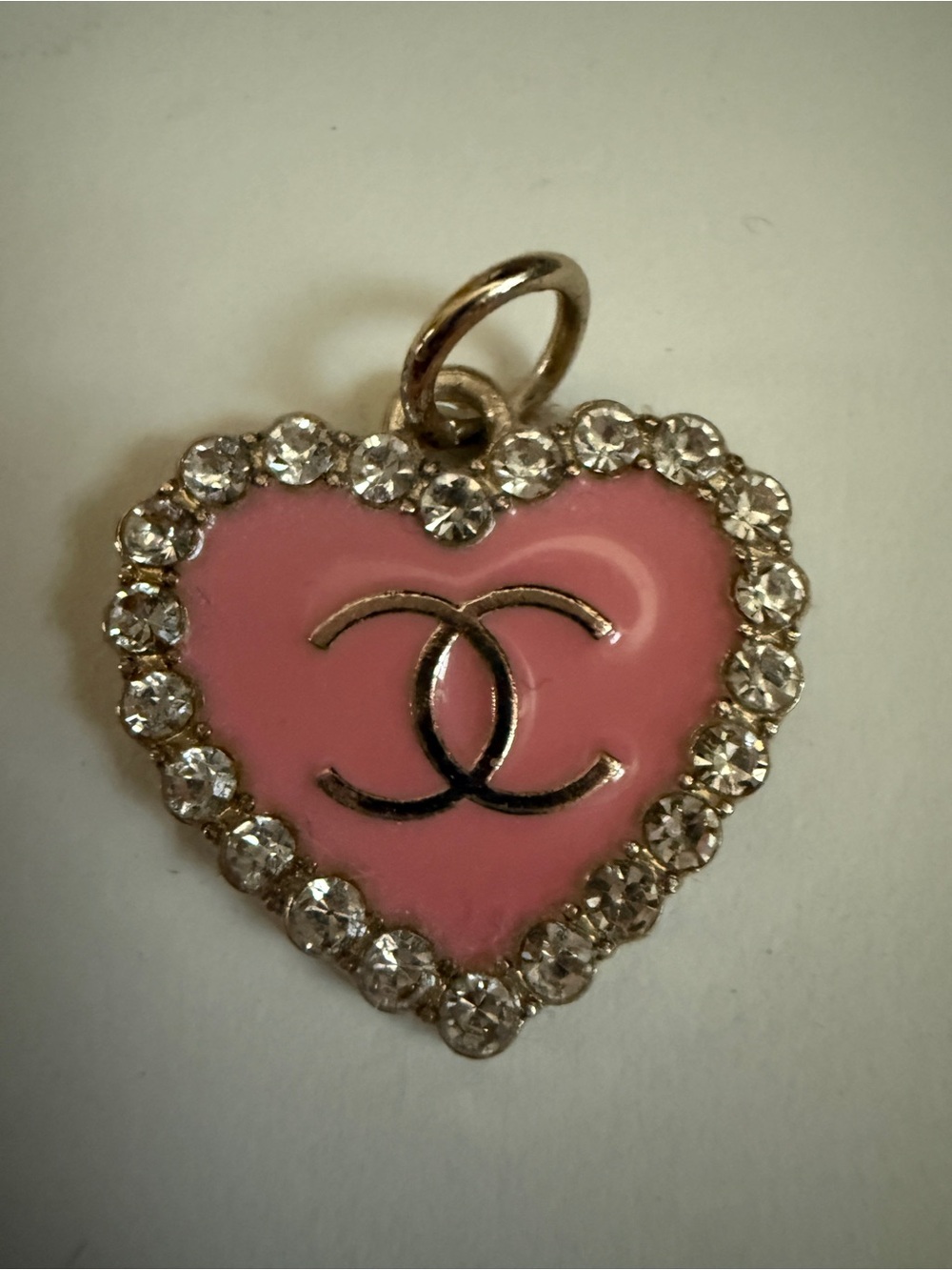 CHANEL Pink Heart Zipper Pull with Crystal Border
